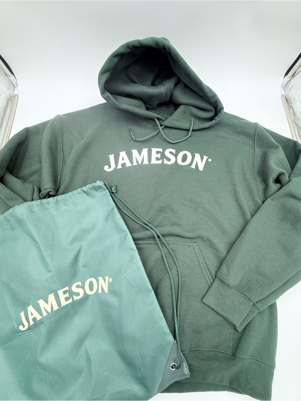 Jameson Irish Whisky Pullover Green Hoodie W/ Drawstring Backpack - Adult Medium